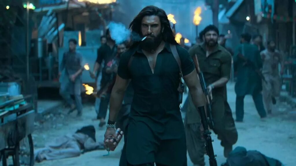 Vigorous man walking through a busy street with a weapon, intense atmosphere, cinematic scene.