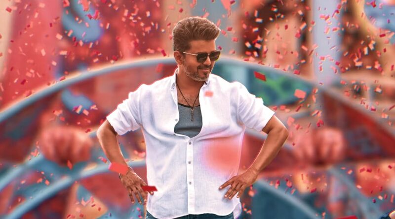 A colorful celebration with a man enjoying festive confetti and vibrant background.