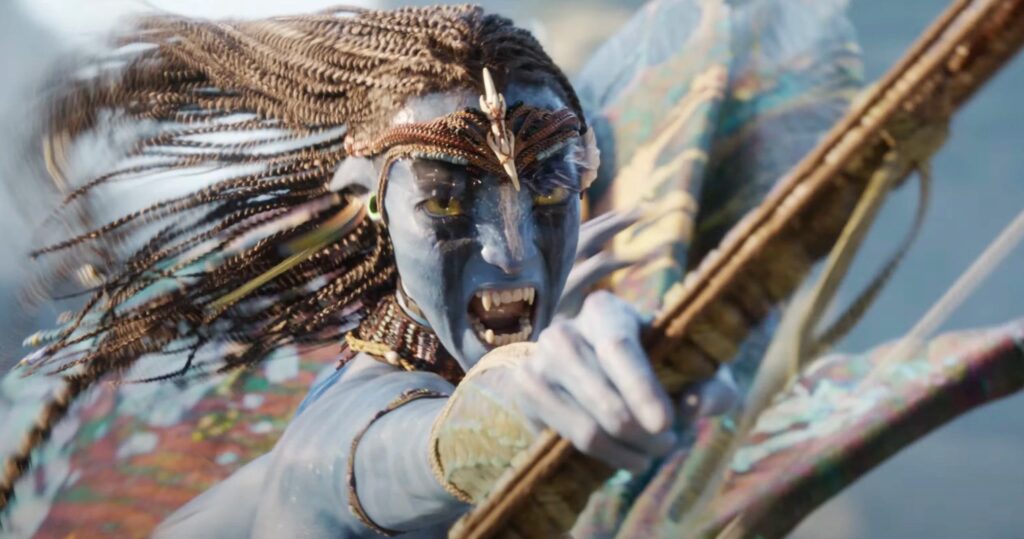 A powerful depiction of a mythological character with elaborate face paint and traditional attire, h.
