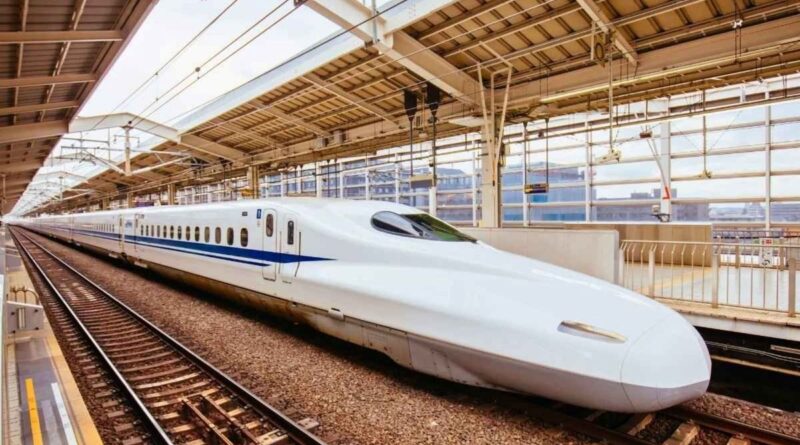 High-speed train at a modern station, showcasing advanced transportation technology.
